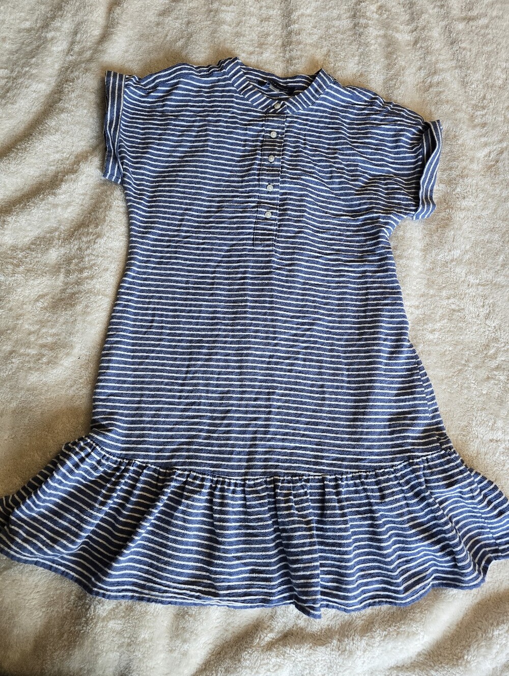 Tommy Hilfiger Navy and White Striped Ruffle-Hem Mini Dress